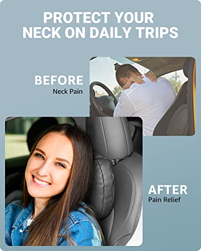  Basenor Tesla Headrest Pillow Comfortable Neck Pillow Support Cushion Three-Section Adjustable Strap Soft Leather For Driving 2016-2023 Model 3 Model Y 2022-2023 Model S Model X No Logo (Set Of 2)