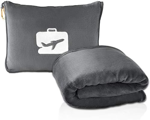  Travel Blanket And Pillow - Premium Soft 2 In 1 Airplane Blanket With Soft Bag Pillowcase, Hand Luggage Sleeve And Backpack Clip (Black)
