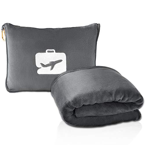  EverSnug Travel Blanket And Pillow Value Bundle - 2 In 1 Airplane Blanket With Soft Bag Pillowcase, Hand Luggage Sleeve And Backpack Clip | Color Includes Pink & Grey