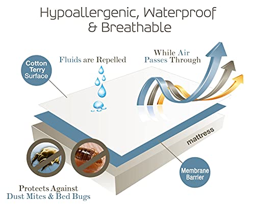 SafeRest Zippered Mattress Protector - Premium 9-12 Inch Waterproof Mattress Cover For Bed - Breathable & Noiseless Washable Mattress Encasement - Twin XL