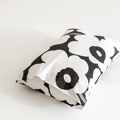  YuHeGuoJi White Floral Duvet Cover King 100% Cotton Black Flower Duvet Cover 3 Pcs Set 1 Plant Blossom Patterned Duvet Cover With Zipper Ties 2 Pillowcases Farmhouse Cartoon Botanical Bedding Set