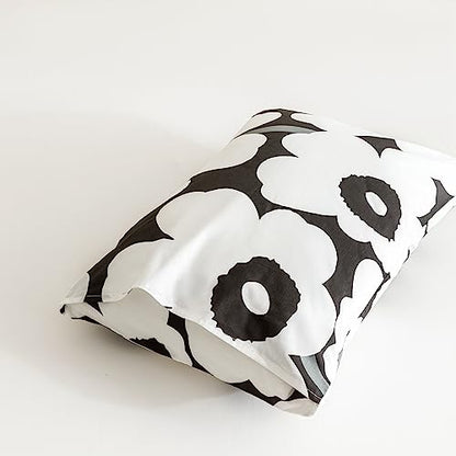  YuHeGuoJi White Floral Duvet Cover King 100% Cotton Black Flower Duvet Cover 3 Pcs Set 1 Plant Blossom Patterned Duvet Cover With Zipper Ties 2 Pillowcases Farmhouse Cartoon Botanical Bedding Set