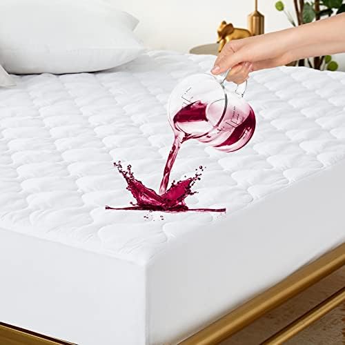  Mattress Protector 100% Waterproof King Size Quilted Fitted Cooling Mattress Pad Stretches Up To 18 Inches Breathable Noiseless Deep Pocket Soft Filling Mattress Topper Bed Cover Vinyl Free