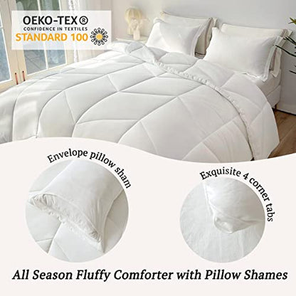  MILDLY Queen Comforter Set - White Bedding Comforter Sets 100% Washed Microfiber Super Soft 3 PCS, All Season Fluffy Lightweight Down Alternative Quilted Comforter 88x88 Inches, 2 Pillow Shams