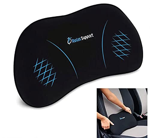  RELAX SUPPORT RS13-S Lumbar Support Pillow For Car - Full Memory Foam, Adjustable Dual Straps, Medium Firm - Promotes Good Spinal Posture&Comfortable Sitting While Driving - Back Support For Car Seat