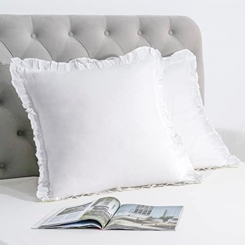 PHF 100% Linen Euro Sham With Ruffle, 26" X 26", Set Of 2, No Insert, Washed Soft French Flax Euro Throw Pillow Covers, Ultra Breathable Durable Comfy Euro Shams For Bed Couch Sofa, Linen