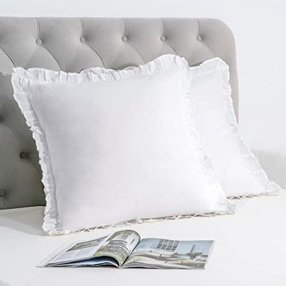  PHF 100% Linen Euro Sham With Ruffle, 26" X 26", Set Of 2, No Insert, Washed Soft French Flax Euro Throw Pillow Covers, Ultra Breathable Durable Comfy Euro Shams For Bed Couch Sofa, Linen