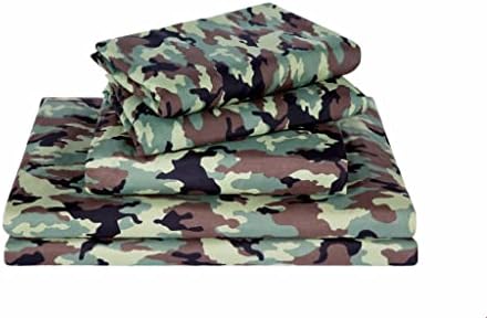  Military Camo 4-Piece Sheet Set - Camouflage Army Green Printed Soft Microfiber Sheets, Full Size