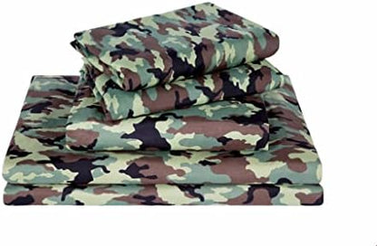  Military Camo 4-Piece Sheet Set - Camouflage Army Green Printed Soft Microfiber Sheets, Full Size