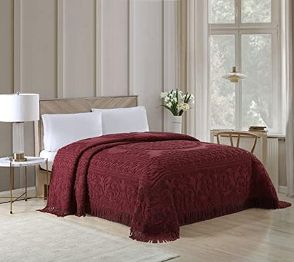  Medallion Chenille Bedspread, Queen, White