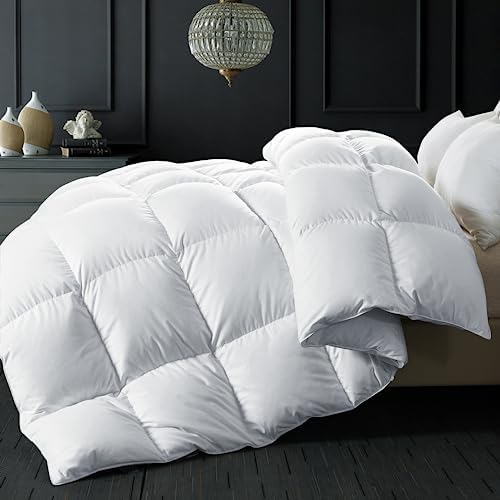  ELNIDO QUEEN Feather Down Comforter King Size - White Down Duvet Insert - Luxurious Fluffy Hotel Style Bedding Comforter - 100% Cotton Cover All Season Medium Warmth - King Size (106x90 Inch)