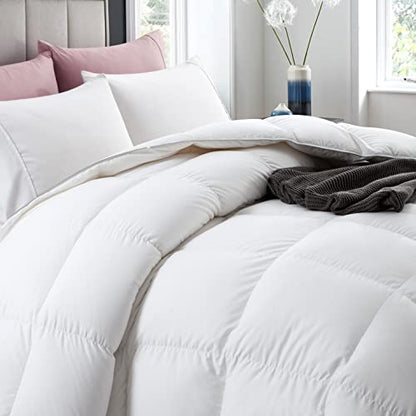  Luxury Pima Cotton Goose Feathers Down Duvet Insert King | All-Seasons Down Comforter | Ultra-Soft 750 Fill-Power Medium Warmth Hotel-Style Comforter Insert With Ties (106x90 Inches, White)