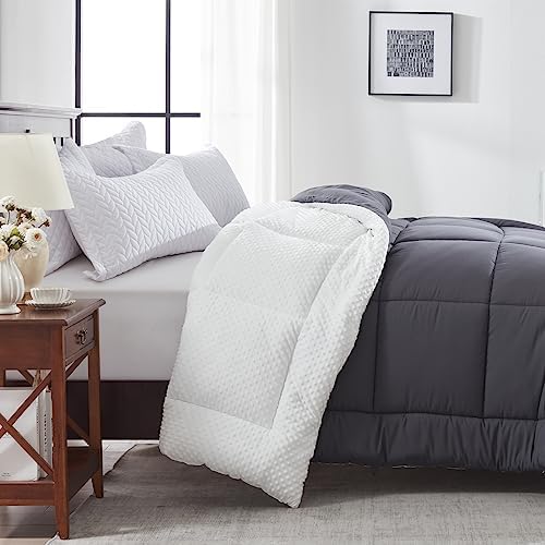  Songlibin Minky Dot Comforter King Size-Reversible King Comforters-Quilted Down Alternative Duvet Insert With Corner Tabs-All Season Lightweight Summer,Winter Bed Comforters(Dark Grey,King)