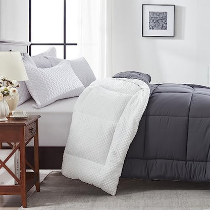  Songlibin Minky Dot Comforter King Size-Reversible King Comforters-Quilted Down Alternative Duvet Insert With Corner Tabs-All Season Lightweight Summer,Winter Bed Comforters(Dark Grey,King)