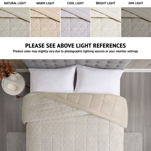  Madison Park Windom Down Alternative Blanket, Premium 3M Scotchgard Moisture Wicking Treatment, Lightweight And Soft Bed Cover For Summer, Diamond Cream Full/Queen