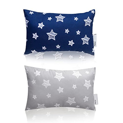  Small Pillow With Name Tag 2 Pack, 11" X 7" X 2.5" Mini Pillow For Preschool And Airplane Car Travel, Great Tiny Pillow For Baby Kids Neck, Back, Lumbar, Knee Gap And Dogs Daycare, Grey And Navy
