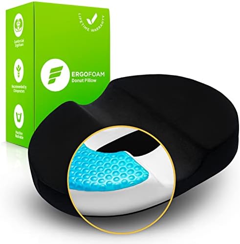  ErgoFoam Orthopedic Donut Pillow For Tailbone Pain | Donut Seat Cushion For Hemorrhoids | Plush Support For Comfort | Breathable Mesh Cover | Hemmoroid Pillow | Postpartum | Doughnut Pillow