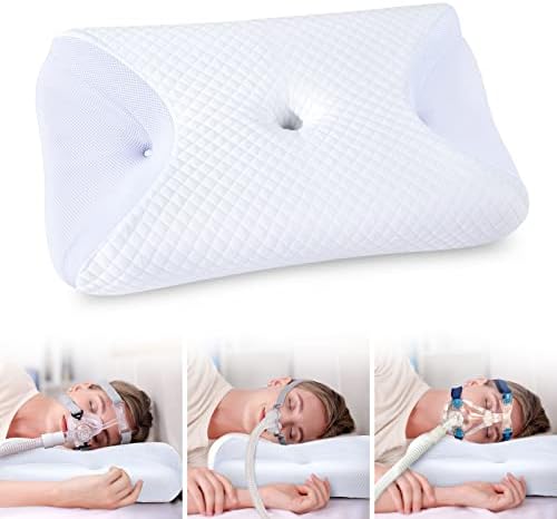  HOMCA CPAP Pillow, Memory Foam CPAP Pillow For Side Sleepers, Sleep Apnea Pillow For All CPAP Masks Users To Reduce Air Leaks & Masks Pressure, Cervical CPAP Pillow For Neck Pain Relief