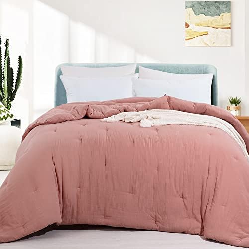  Soft Muslin Comforter Lightweight Oversized King Comforter 120x120, 100% Cotton Breathable Gauze White Bedding Comforter Duvet Insert