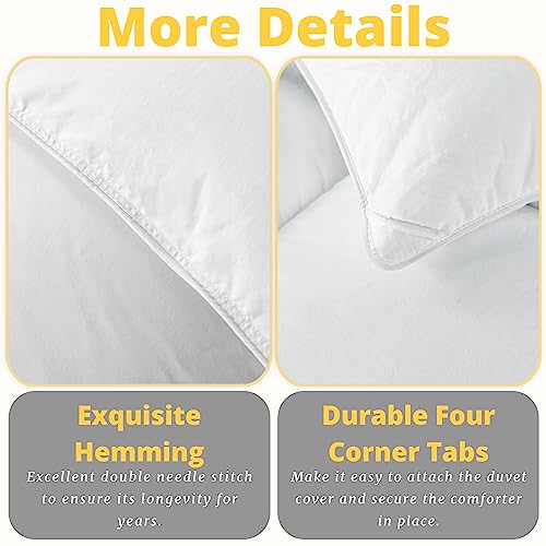  ELNIDO QUEEN Feather Down Comforter King Size - White Down Duvet Insert - Luxurious Fluffy Hotel Style Bedding Comforter - 100% Cotton Cover All Season Medium Warmth - King Size (106x90 Inch)