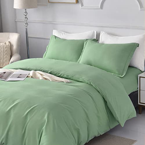  Duvet Cover Set King Size, Ultra Soft Washed Microfiber Duvet Covers, 3 Pieces Bedding Duvet Cover Sets(1 Duvet Cover, 2 Pillowcases) With Zipper Closure & Corner Ties (Light Green, King)