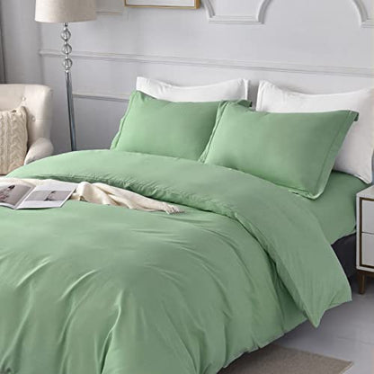  Duvet Cover Set King Size, Ultra Soft Washed Microfiber Duvet Covers, 3 Pieces Bedding Duvet Cover Sets(1 Duvet Cover, 2 Pillowcases) With Zipper Closure & Corner Ties (Light Green, King)