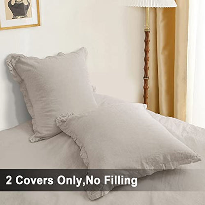  PHF 100% Linen Euro Sham With Ruffle, 26" X 26", Set Of 2, No Insert, Washed Soft French Flax Euro Throw Pillow Covers, Ultra Breathable Durable Comfy Euro Shams For Bed Couch Sofa, Linen