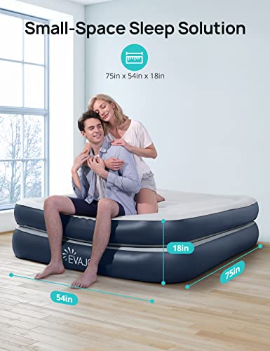  Full Size Air Mattress With Built In Pump, 18'' Inflatable Luxury Double High Blow Up Mattress, Easy To Inflate/Quick Set Bed, Durable Portable Waterproof Blue & Grey (EJ-HF001)