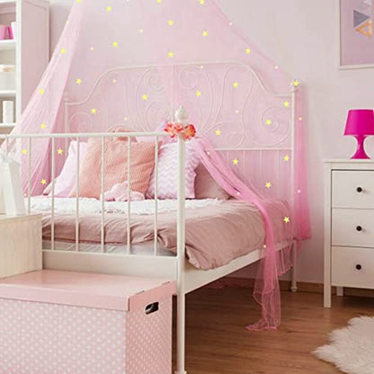  Bed Canopy For Girls, Glowing Stars Princess Bed Tent, Bed Curtain Room Decor Luminous Mosquito Net For Baby, Kids(Pink)