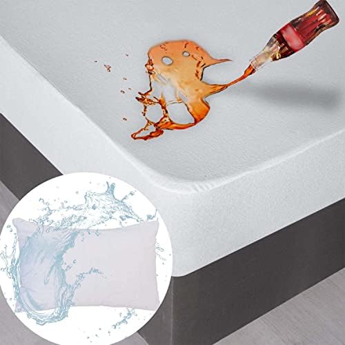  Waterproof Mattress Protector Queen Size With 2 Zippered Pillow Covers - Breathable, Hypoallergenic, Cotton Terry Mattress Cover For Safe, Noiseless, Non-Sweaty 8" To 14" Deep Mattress