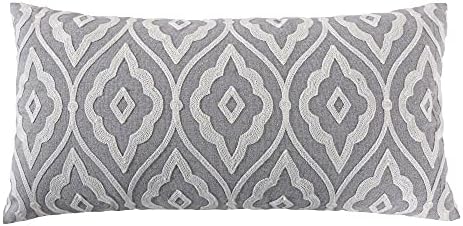  Levtex Home - Tamsin Grey - Decorative Pillow (12X24in.) - Embroidered Trellis - Grey And Off White