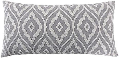  Levtex Home - Tamsin Grey - Decorative Pillow (12X24in.) - Embroidered Trellis - Grey And Off White