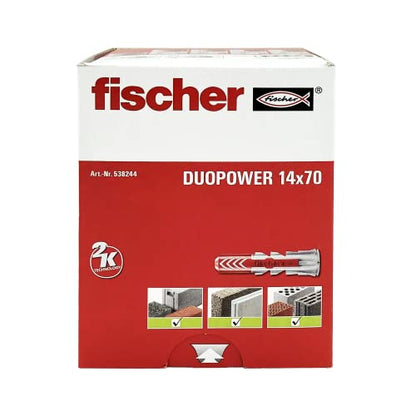  Fischer DuoPower Wall Plug, Ohne Schraube, Grey/Red, 20 Stück