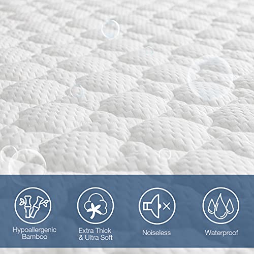  Queen Size Bamboo Mattress Protector, Breathable 3D Cooling Waterproof Mattress Pad Fits 18“ Deep Pocket Quilted Mattress Cover White