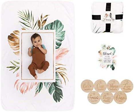  NovaaLife - Milestone Baby Blanket For Girls And Boys - Wood Props & Blessed To Be Called Mom Sticker - 40 X 60 In Large Blanket - Use As Backdrop Or Laying Down