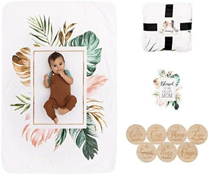  NovaaLife - Milestone Baby Blanket For Girls And Boys - Wood Props & Blessed To Be Called Mom Sticker - 40 X 60 In Large Blanket - Use As Backdrop Or Laying Down
