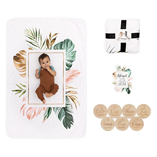  NovaaLife - Milestone Baby Blanket For Girls And Boys - Wood Props & Blessed To Be Called Mom Sticker - 40 X 60 In Large Blanket - Use As Backdrop Or Laying Down
