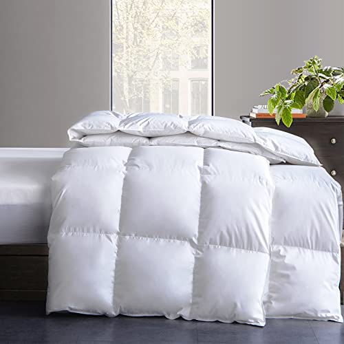  Feather Down Comforter Queen Size - All Season White Down Duvet Insert- Luxurious Hotel Bedding Comforters With 100% Cotton Cover - Queen 90 X 90 Inch