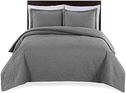  Bedding Oversize Lightweight 3 Piece Coverlet Set (Light Gray/Weaving, Queen)
