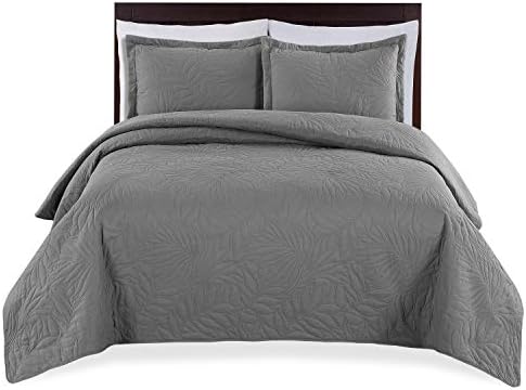  Bedding Oversize Lightweight 3 Piece Coverlet Set (Light Gray/Weaving, Queen)