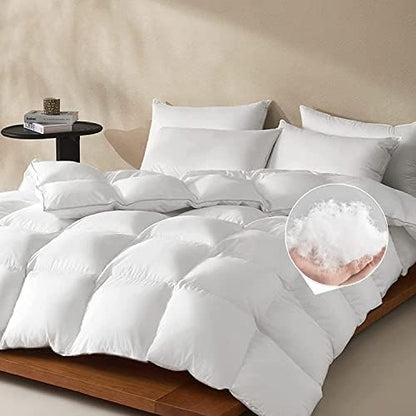  All Season Goose Down Comforter Corner Tabs-Baffle Box Design Duvet Insert Queen Size-Ultra Soft 750 Fill Power 46 Oz Feather Down Fill-Hotel Collection-Medium Warmth (90x90, White)