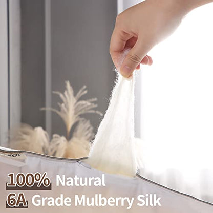  Pure Mulberry Silk Comforter King Size For All Season,100% Natural Long Strand Silk Fill Duvet, Luxury Mulberry Silk Bedding, Noiseless Cotton Shell (White)
