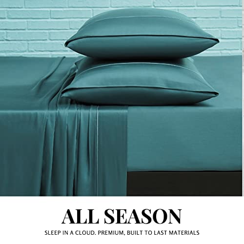 Bedding Sheets & Pillowcases – 100% Bamboo Deep Pockets, Hotel Luxury Extra Soft Breathable Cooling Bed Sheets, Fade Resistant, Secure To Mattress Straps– 5 Pieces (Queen, Gray)
