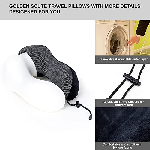  Golden Scute Travel Neck Pillow, Soft Travel Pillow For Airplanes 100% Memory Foam Airplane Pillow Travel Neck Pillow Sets For Airplane, Sleeping, Office, Neck Pain (Black)