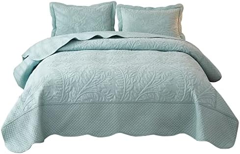  MarCielo 3-Piece 100% Cotton Oversized Bedspread Set Coverlet Set Lightweight Quilt Set Embroidery Farmhouse Bedding Set (Natural Beige, King (118"x106"))