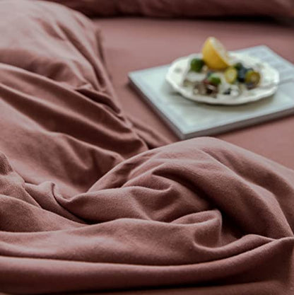  DONEUS Brick Red Duvet Cover Queen Size, 100% Jersey Knit Duvet Cover Set Solid Red Bedding Set Luxury Soft Comforter Cover 3 Pieces With Zipper Closure, 1 Duvet Cover 90x90 Inches And 2 Pillow Cases