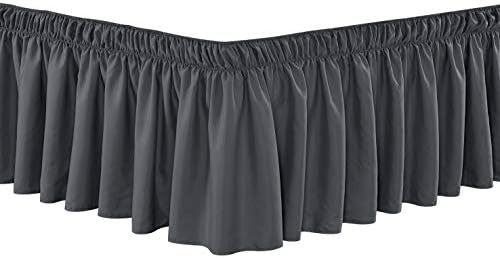  Wrap Around 24" Inch Long Fall Brown Ruffled Platform Elastic Solid Bed Skirt Fits All Queen, King And Cal King Size Bedding High Thread Count Microfiber Dust Ruffle, Soft & Wrinkle Free.