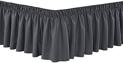 Wrap Around 24" Inch Long Fall Brown Ruffled Platform Elastic Solid Bed Skirt Fits All Queen, King And Cal King Size Bedding High Thread Count Microfiber Dust Ruffle, Soft & Wrinkle Free.