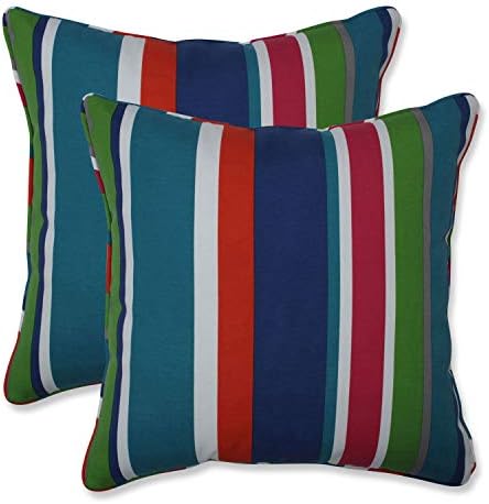  Pillow Perfect Stripe Outdoor Throw Accent Pillow, Plush Fill, Weather, And Fade Resistant, Small Lumbar - 11.5" X 18.5", Blue/Green Topanga, 2 Count