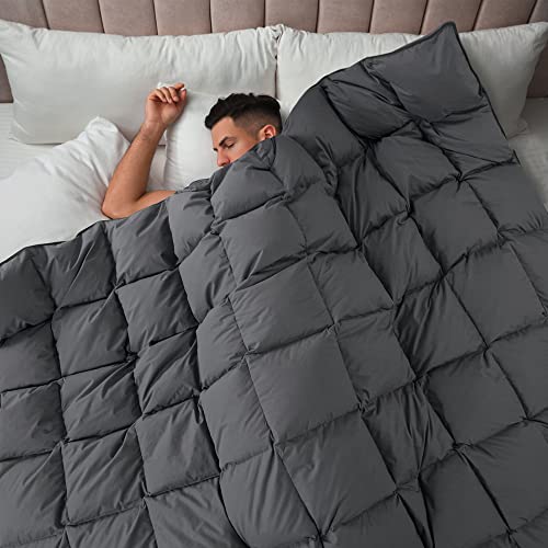  120x120 Oversized King Down And Feather Comforter, 50% Down 500+ Fill Power Grey Duvet Insert With 100% Cotton Cover, Fluffy Extra Large Comforter With Corner Tabs